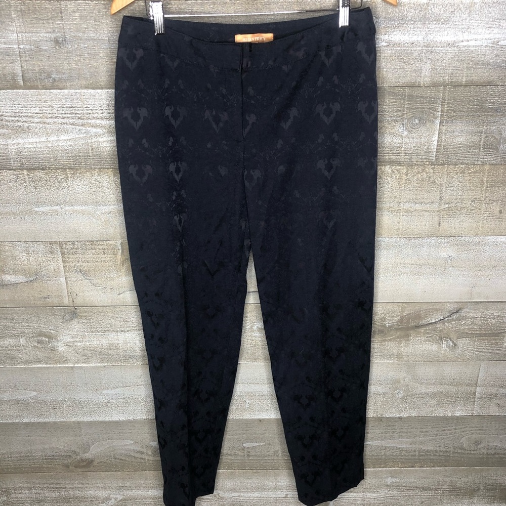 Ellen Tracy blue jacquard floral print dress work career pants